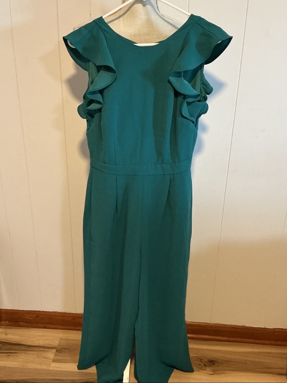 J. Crew Teal Ruffle-Sleeve Jumpsuit
